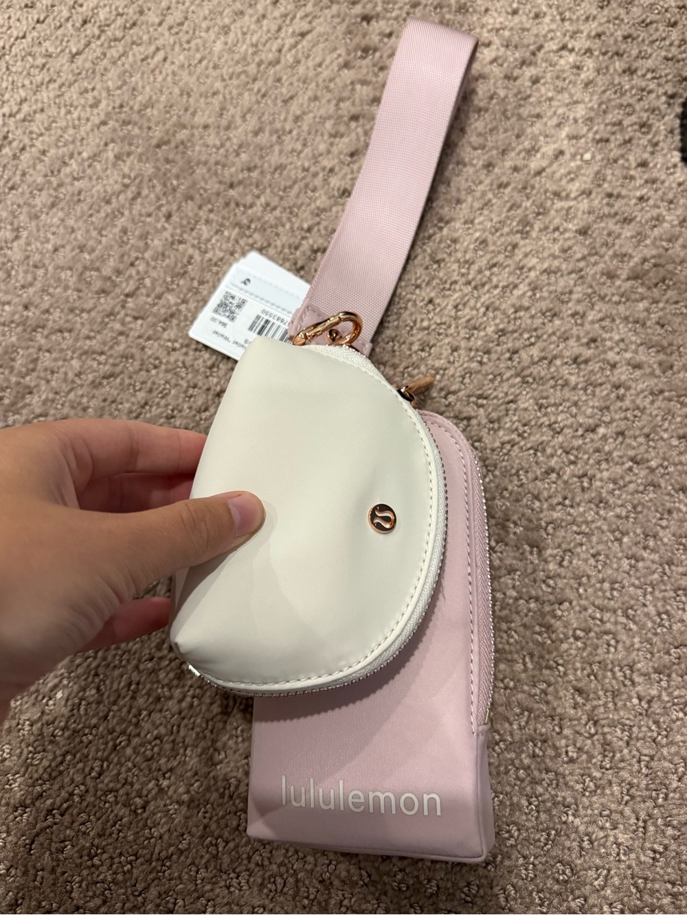 lululemon athletica Pink and Cream Mini Wristlet with Rose-Gold Accent